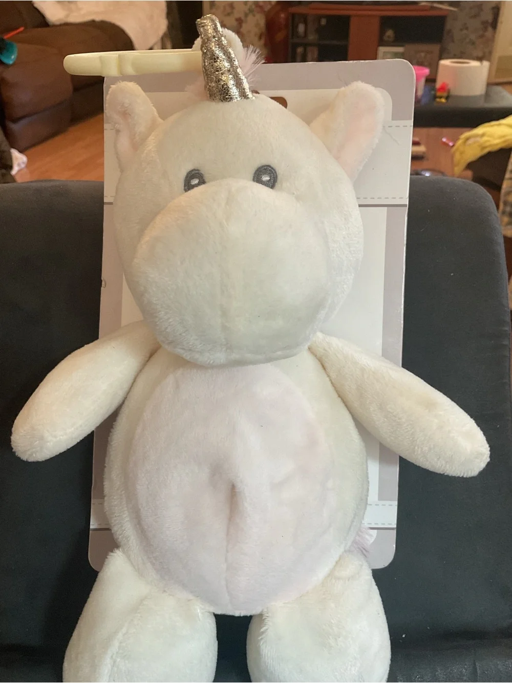 Kelly Baby Plush White Unicorn Stuffed Toy with Rattle&Silver Horn - Kids